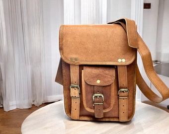 Personalized Leather Crossbody Tablet Bag: 11-inch Satchel