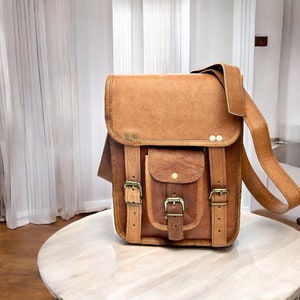 Personalized Leather crossbody shoulder bag messenger satchel tablet bag 11 inches for Men & Women office work bag Satchel, Christmas gifts