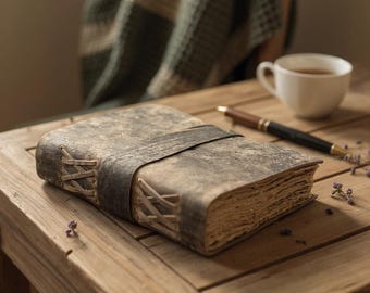 Handmade Leather Journal: Vintage Spell Book of Shadows with Deckle Edge Paper