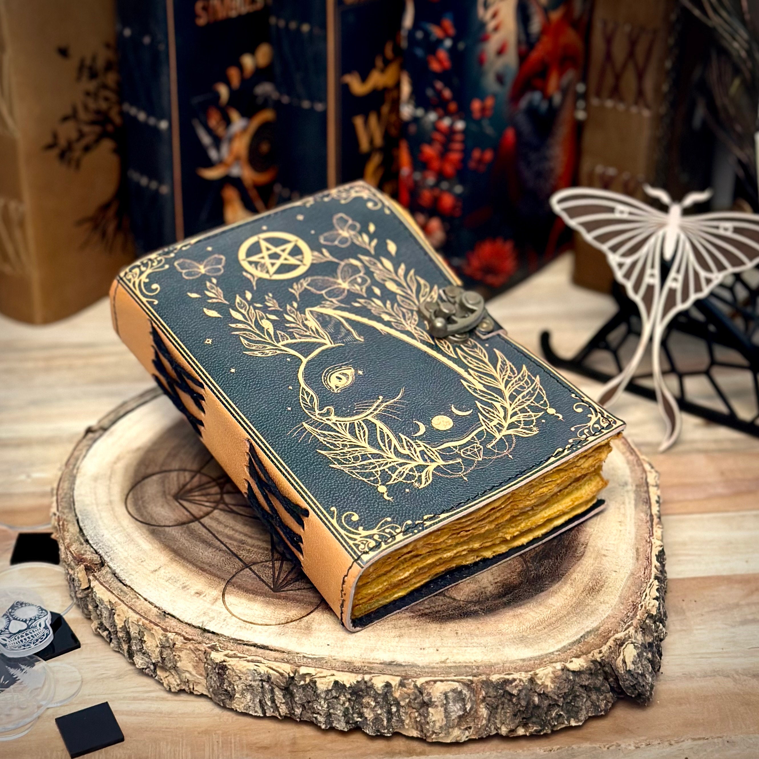 特別セーフ Print Leather Journal Grimoire Caltic Blank Journal Cat テープ・マスキングテープ
