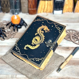 Handgefertigtes Lederdrachen Buch, Notizbuch, Notizbuch für Männer & Frauen, ungefüttertes Papier, schwarzes Zauberbuch der Schatten