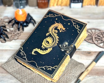 Handmade Leather Dragon Journal: Blank Spell Book of Shadows