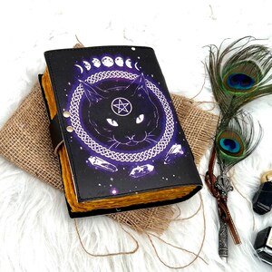 Book of Shadows leather journal - Leather Print Journal, wiccan book of spells, grimoire wizard book, leather gifts, Christmas gift for him
