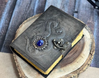 Handmade Leather Double Dragon Journal/Writing Notebook Diary/Bound Daily Notepad for Men & Women Unlined Paper, blank spell book of shadows
