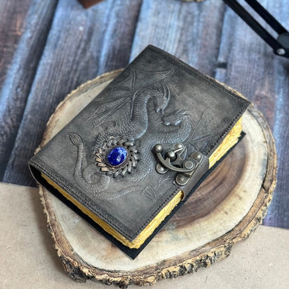Handmade Leather Dragon Journal: Buffalo Leather Notebook, Blank Book of Shadows