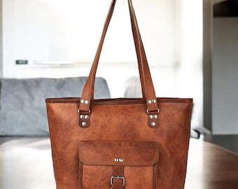 Personalized Leather Tote Bag: Handmade Large Handbag