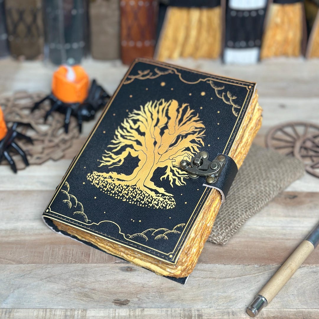 Tree of Life Leather Grimoire Journal: Blank Book of Shadows - Etsy