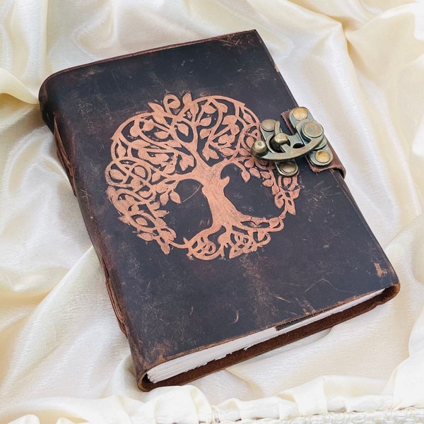 Tree of Life  - Vintage Leather Journal  - Leather Bound Journal - Antique Deckle Edge Paper - Journal for Women - Book of Shadows 7x5 Inch