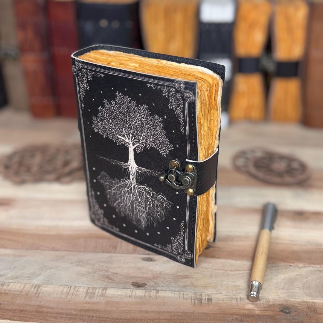 Grimoire Leather Journal, Print Tree of Life Journal, Blank Spell Book ...