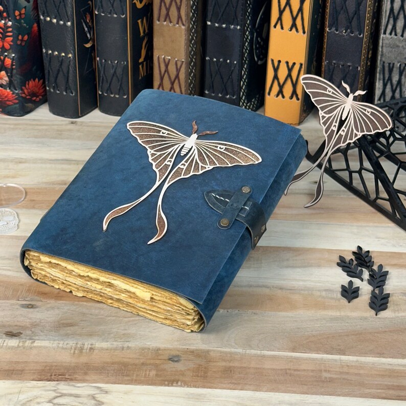 Moth Journal Luna Moth Leather Journal: Blank Book of Shadows, Witchcraft Supplies ...