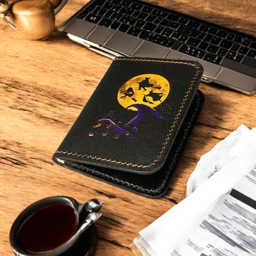 Halloween Leather Bifold Wallet, Personalized Card Holder