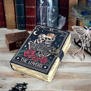 The Lovers Tarot Notebook Spiral Gothic Book of Spells Grimoire Printed Journal Notebook Skull lover Antique Journals gifts for men or women