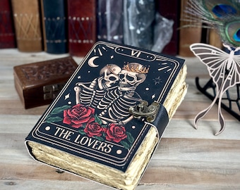 The Lovers Tarot Notebook Spiral Gothic Book of Spells Grimoire Printed Journal Notebook Skull lover Antique Journals gifts for men or women