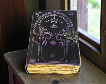 Doors of Durin Leather Journal: Vintage Notebook - Tolkien Hobbit, DND - Handmade