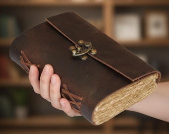 Vintage Leather Journal - Handmade Deckle Edge Paper Blank Book of shadows travel Notebook