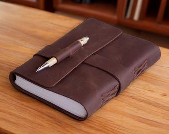 Handmade Leather Journal: Antique Deckle Edge Paper, Pen Blank