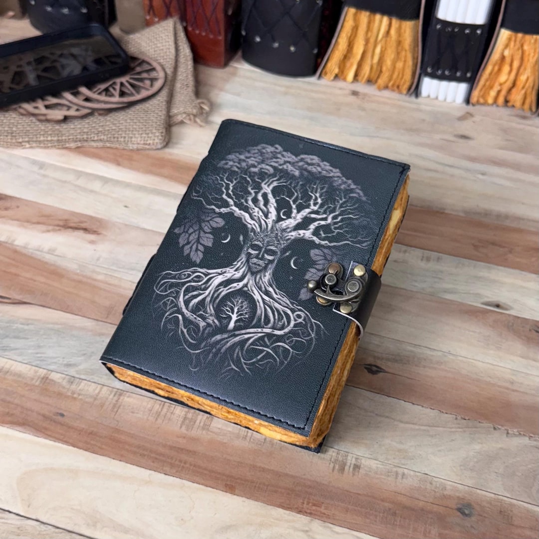 Tree of Life Leather Journal: Grimoire Spell Book, 400 Page Celestial ...