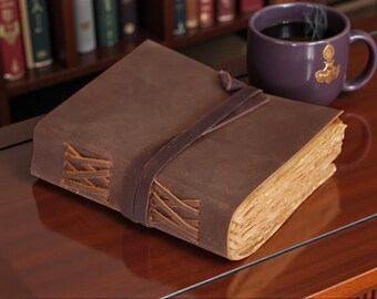 Handmade Leather Journal | Vintage Deckle Edge Paper Travel Diary