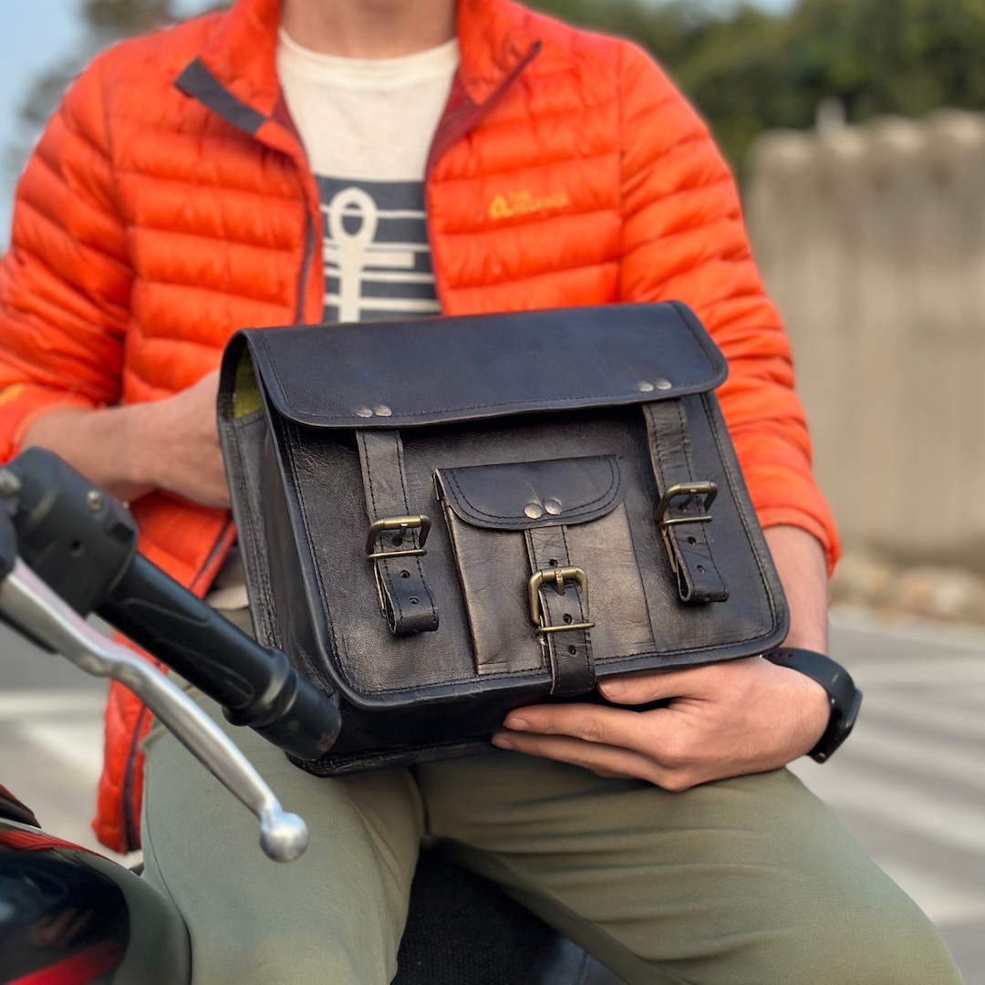 Personalized Leather Motorcycle Saddle Bag, Black Pouch Saddle Bags, 2
