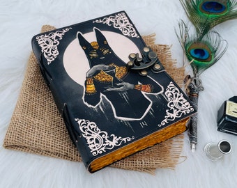 Ägyptische Katze Buch der Schatten Leder Notizbuch - Leder Druck Notizbuch, Wiccan Zauberbuch, Grimoire Zauberbuch, Weihnachtsgeschenk für ihn