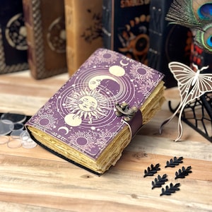 Diario personalizzato in pelle vintage Sun Moon per uomo e donna, 200 pagine di carta con bordo frastagliato fatta a mano, quaderno per schizzi, regalo di Natale