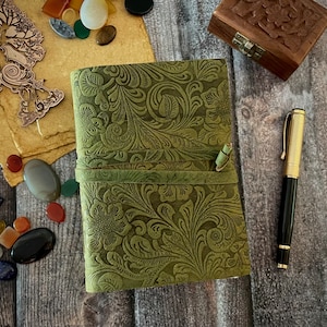 Journal en cuir fait main journal vintage avec reliure en papier Deckle Edge journal du livre des ombres carnet de croquis en cuir Green