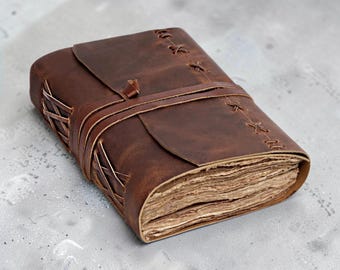 Handmade Leather Journal – Vintage Book of Shadows, Antique Key Closure