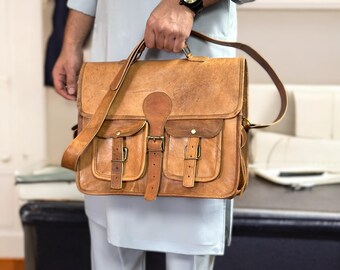 Personalized Leather Laptop Messenger Bag: Monogrammed Crossbody Briefcase