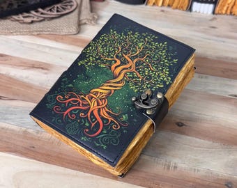 Tree of Life Leather Grimoire Journal: Blank Book of Shadows
