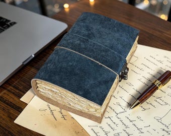 Handmade Buffalo Leather Journal, Rustic Notebook, Travel Sketchbook, Book of Shadows