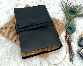 Giornale in pelle - carta deckle edge fatta a mano, Leather Bound Journal - Libro delle ombre - Quaderno in pelle, album da disegno, Album Book,