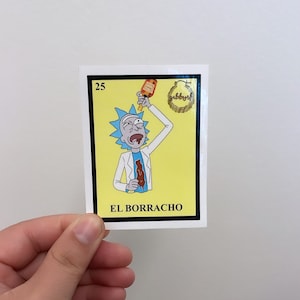 Sticker El Borracho Lotería en tant que Rick de Rick et Morty | Mashup amusant de la culture pop