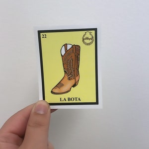 Naklejka na buty kowbojskie „La Bota” z loterii | Sztuka meksykańskiej kultury inspirowana Zachodem | Naklejka winylowa na laptopy, butelki na wodę i nie tylko