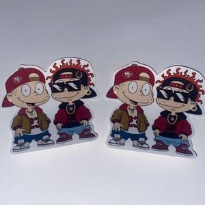 Adesivo Tommy e Chuckie dei 49ers dai Rugrats / Divertente cartone animato NFL Crossover / Adesivo in vinile per laptop, bottiglie d'acqua e altro
