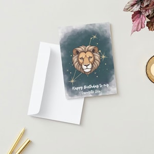 Carte d'anniversaire du zodiaque Lion | Voeux d'anniversaire astrologiques | Cadeau Lion personnalisé