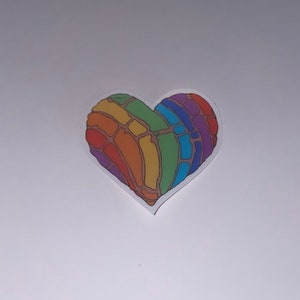 Regenbogen Herz Concha Brot Aufkleber | Süße mexikanische Pan Dulce Art | Vinyl-Aufkleber für Laptops, Wasserflaschen & mehr