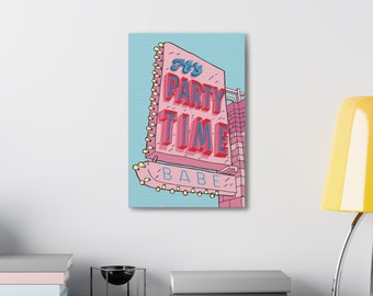 Pink Preppy It's Party Time Wall Art Canvas Aesthetic Room Decor Preppy 12x18 Dorm Room College Dorm Decor