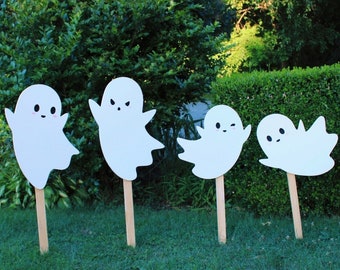 Cute Halloween Yard Ghosts | All-Weather White PVC | Fall Lawn Ornaments | Autumn | Spooky Decorations