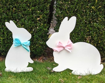 Cute Easter Bunny Lawn Decorations | All-Weather White PVC | Spring Yard Ornaments | Outdoor Rabbits