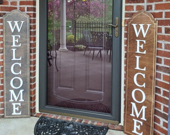 Welcome Sign | Front Porch Decor | Patio | Rustic Outdoor Decoration | Housewarming Gift | Wood & White PVC | Custom Stain | Standing Sign