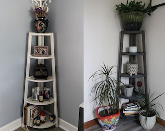 Corner Ladder Shelf Standing 5 Tier | Display Storage Rack | For Books/Plants/misc. in Living Room, Kitchen, Bedroom, Bath