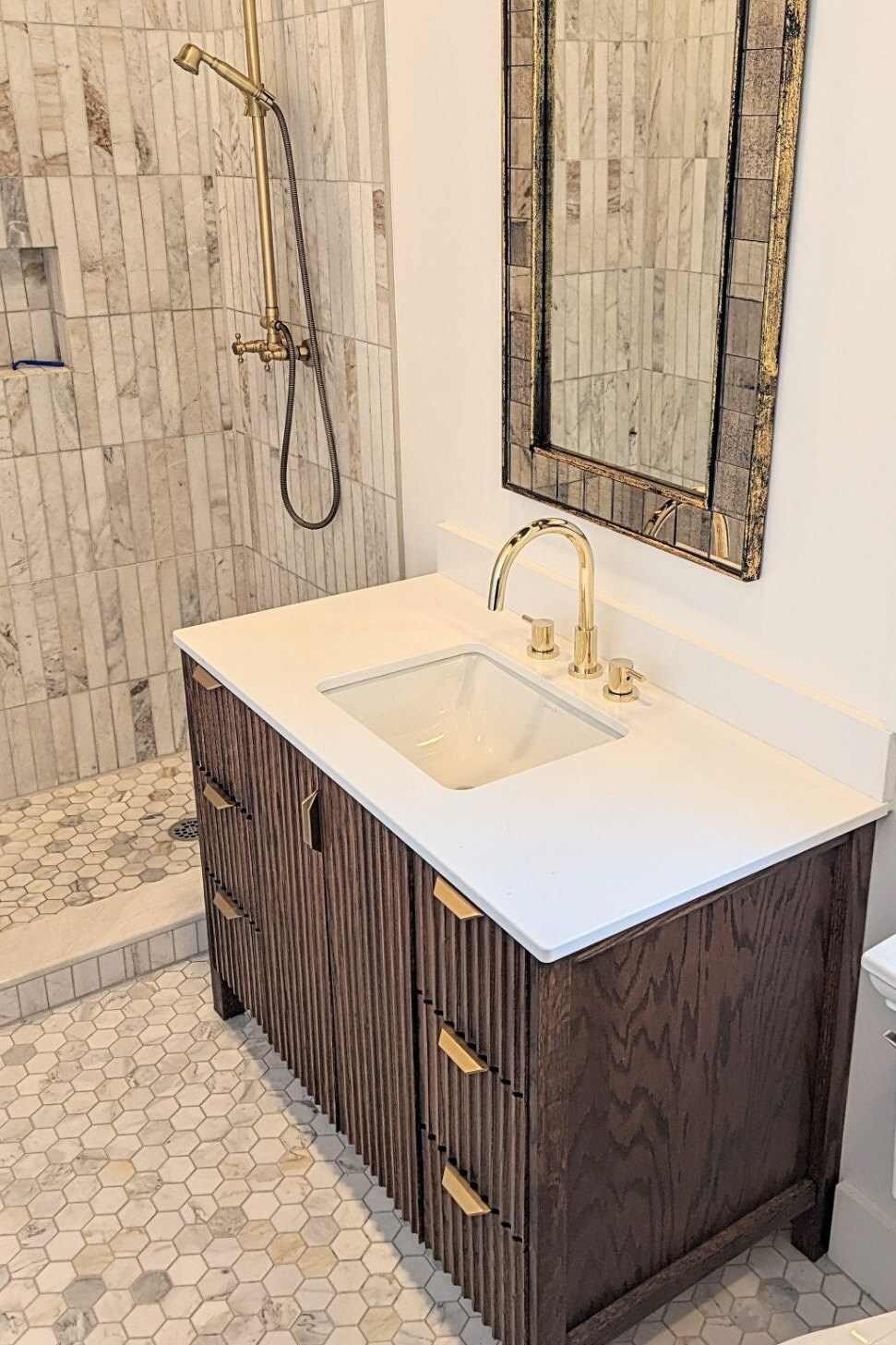 42'' Bathroom Vanity Fluted Oak Paneling Custom Etsy