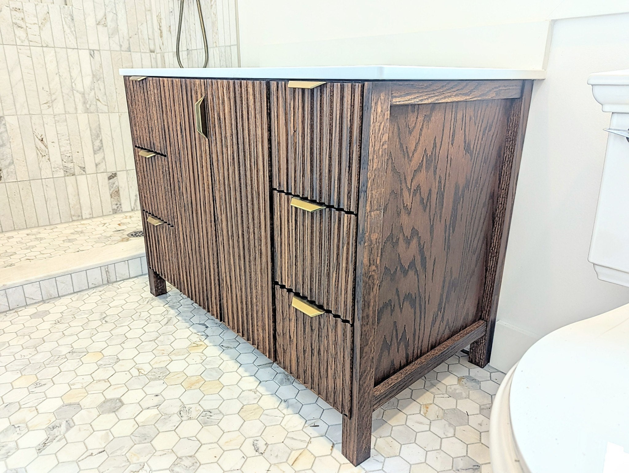 42'' Bathroom Vanity Fluted Oak Paneling Custom Etsy