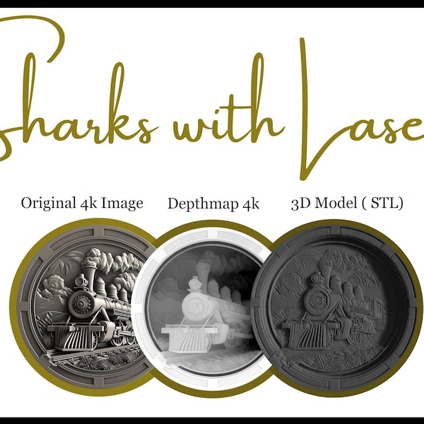 Train design for engraving, 3d printing, and more. Includes 3d model , 4k depthmap, and 4k original image