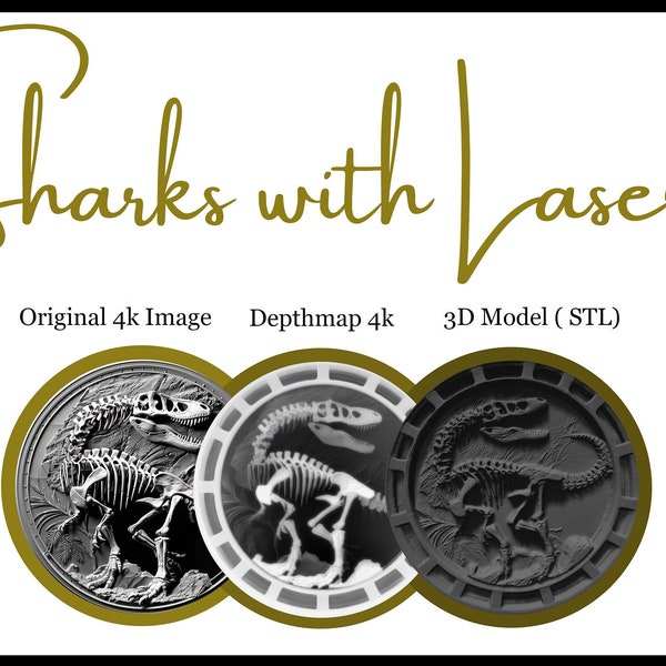 Dinosaur design for engraving, 3d printing, and more. Includes 3d model , 4k depthmap, and 4k original image- Digital Download