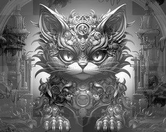 Clockwork Cat Digital image/Laser Prepped/ PNG & JPG