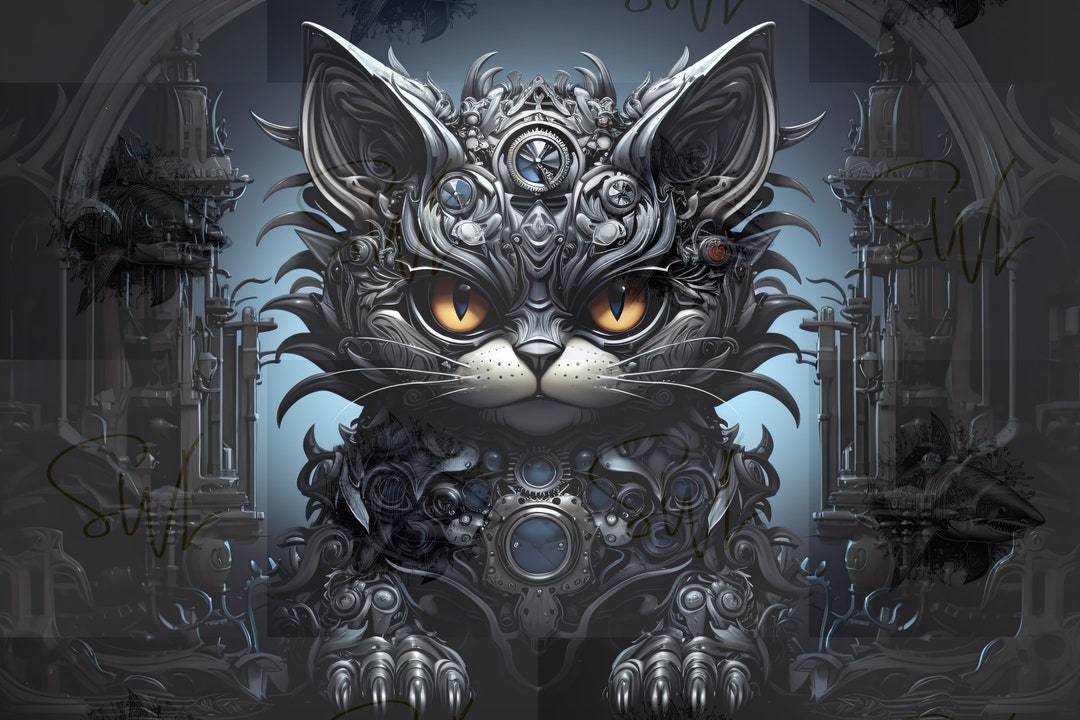 Clockwork Cat Full Color Image Etsy