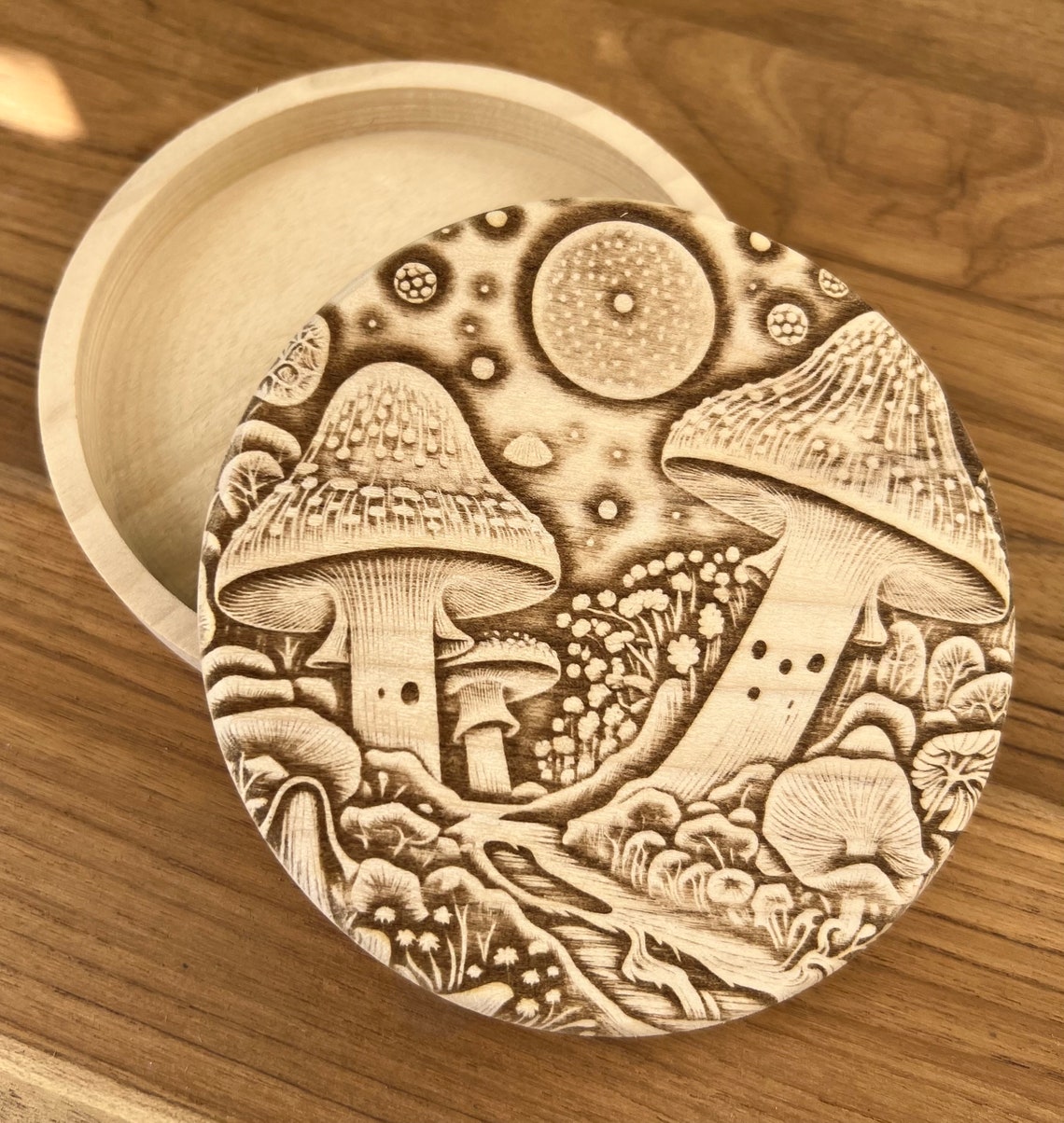 Laser Engraved Jewelry Box/keepsake Box/mushroom Design/handmade Etsy