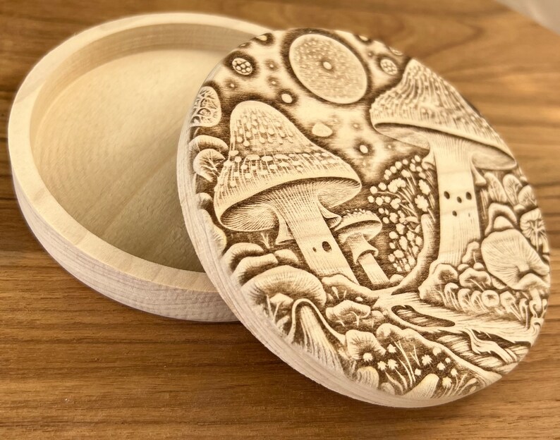 Laser Engraved Jewelry Box/keepsake Box/mushroom Design/handmade Etsy