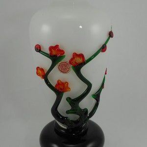 Peking Glass vase with overlay red blossom tree CIRCA 1970s